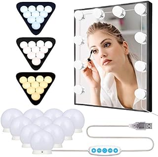 Anmossi Makeup Mirror Lights,Hollywood Style Vanity Mirror Lights Kit with USB Power Cord and 10 Dimmable LED Bulbs,5 Level Brightness,3 Light Color Modes,LED Mirror Light(No Mirror and No Adapter)