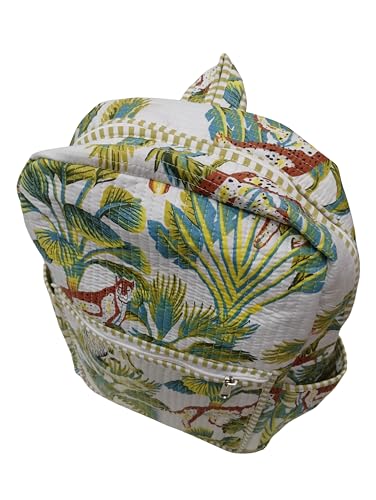 Image of Doraya Cotton Quilted Unisex Backpack Hand Block Floral Printed Design Stylish Eco-Friendly Bag for School, Travel, and Everyday Adventures