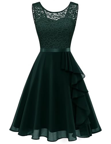 Image of BeryLove Womens Boat Neck A Line Sleeveless Lace Formal Homecoming Dress | Short Dress With Ruffle Hem, Sparkly Design Ideal For Wedding Guest,Bridesmaid Cocktail Prom & Evening Party Events