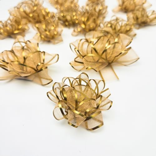 ZYOOO Gift Bows Gold 18 Pcs Self-adhesive Bows Assortment Presents Baskets Bags Decorations for Christmas Xmas Birthday Christmas Graduation Wedding Party