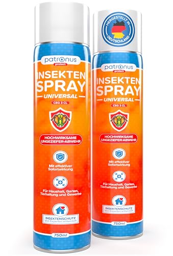 Patronus Insektenspray Universal für Wohnung mit Sofortschutz 2x 750 ml zur Abwehr von zahlreichen Insekten - Hochwirksames Ungeziefer-Spray mit dezentem Zitrusduft, Aus deutscher Produktion