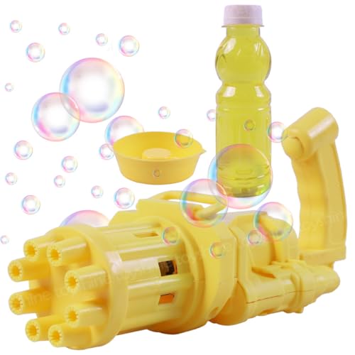 Image of Toyshine 8 Hole Electric Bubbles Gun Gatling Bubble Machine Toy with Scoup Bottle for Children Party Favors Outdoor & Indoor Activity for Boys Girls 3 Years and Above (Yellow)