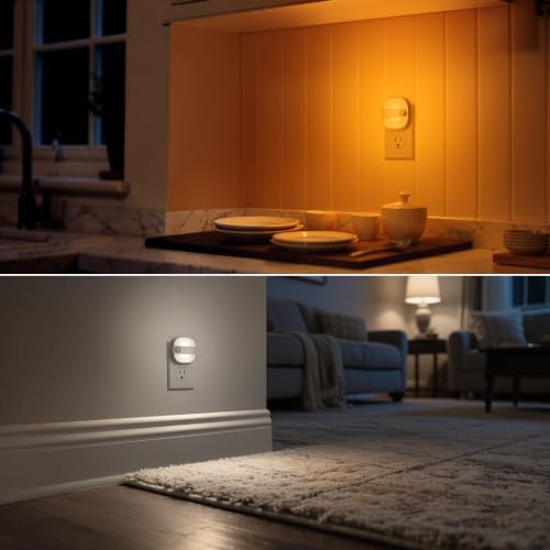 Image of DORESshop Motion Sensor Night Light[4 Pack],Night Lights Plug into Wall | 3 CCT Dimmable LED Nightlight,Up & Down Lighting with Dusk to Dawn Sensor,White Rounded Square for Hallway,Stairs