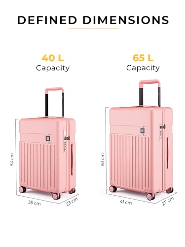 Image of EUME Classic Cabin 55 Cm and Check-in Medium 65 Cm Luggage Trolley Bags for Travel - Set of 2 (Pink Blaze) | Polycarbonate (PC) 8 Hinomoto Wheels Suitcase | Cabin Trolley Bags | Luggage