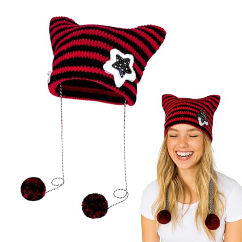 YUPZAR Gorros De Ganchillo Para Mujer,Gorro Gato,Y2K Kawaii Mujer,Sombrero De Zorro,Accesorios Grunge,Gorros Holgados Para Mujers