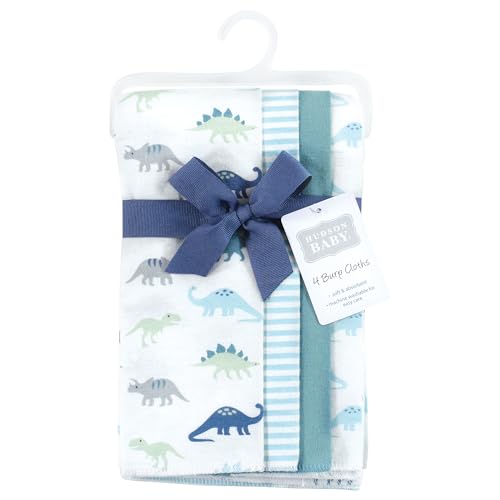 Image of Hudson Baby Unisex Baby Cotton Flannel Burp Cloths, Soft Teal Dino, One Size