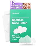 GLAM UP Spotless Nose Patch Hydrocolloid Coverage for Nose Pores, Zits and Oil - Overnight Strong Waterproof to Absorb Blackheads & Pimple Nose Gunk, and Calm with Tea Tree (12 Patches)