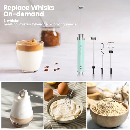 Maestri House Rechargeable Milk Frother with 3 Heads, LunaFro AS Handheld Electric Foam Maker Waterproof Detachable Stainless Steel Whisk Drink Mixer Foamer with Stand for Lattes, Cappuccino, Egg - Thumbnail 2