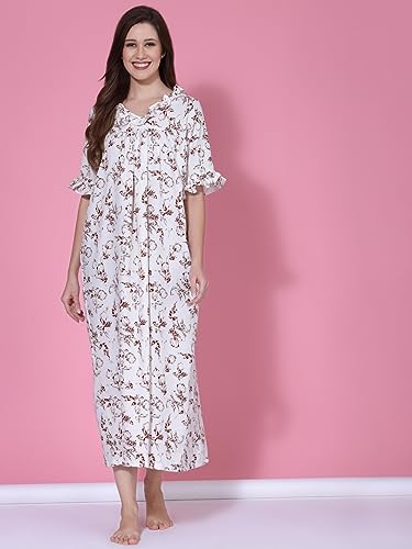 Image of OOMPH! Cotton Blend Nighty for Women's | Night Gown | Nighty | Nightdress | Maxi Dress | Sleepwear | Gown for Women | Nighties | Sleepwear