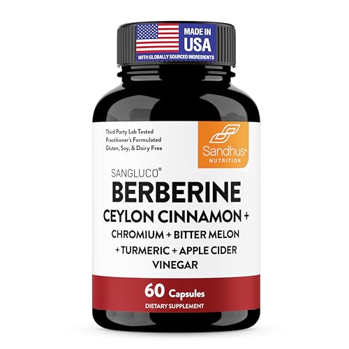 Sangluco Berberine Ceylon Cinnamon Chromium Turmeric Apple Cider Vinegar Bitter Melon Supplement | Supports Healthy Levels Already Within Normal Range | 60 Capsules