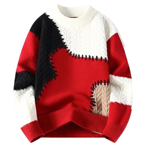 Men Thickened Crew Neck Knit Base Layer Sweater Full Sleeve Loose Fit Warm Casual Pullover Sweater