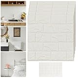 3D White Brick Wall Panels Peel and Stick - Faux Stone Brick Stick on Kitchen Backsplash - Sound Proof Foam Walls Panel - Waterproof Brick Covering Paneling for Bathroom 10PCS 11.8 x 11.8 in