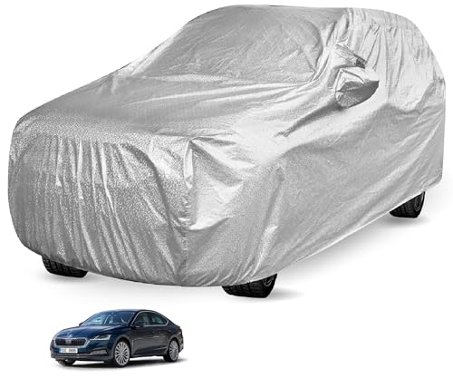 Image of Auto Hub Waterproof Car Cover Compatible with Skoda Octavia New with Mirror Pocket, Soft Cotton Lining, Waterproof Octavia Car Cover- Metallic Silver