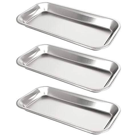 Set of 3 Instrument Trays, Rectangular Laboratory Trays, Stainless Steel Tray, for Storing Instruments in Laboratories or Medical Rooms (Silver) Cover