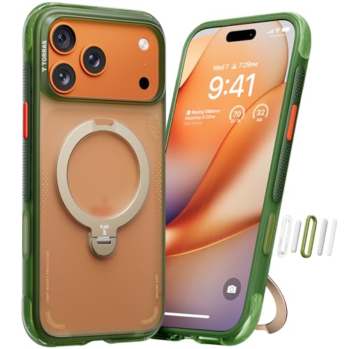 TORRAS Ostand Q3 Air for iPhone 17 Pro Case with 360 Magnetic Stand, Fit for MagSafe, Mil-Grade Drop, Camera Control Button, Shockproof Phone Case for iPhone 17 Pro 6.3", Evergreen