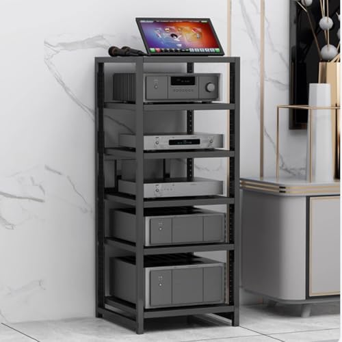 Soportes de altavoz Soporte para medios audiovisuales con ruedas | Torre estéreo con estantes ajustables | Soporte de audio blanco para consola de videojuegos | Organizador de estantería esquinero pa