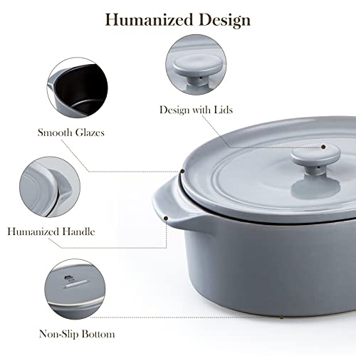 Malacasa Casserole Dish With Lid, 2.7 Quart Lasagna Pan Deep With Lid, Ceramic Baking Dish With Lid, Oval Bakeware With Handle For Oven, Microwave, Dishwasher Safe, Series Bake-Bake #TOP4