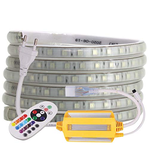 LED lightstrip, RGB, veelkleurig, flexibele LED Verlichting, 220 V AC, 60 LED's, IP68, waterdicht, LED Strip Light met kleurverandering, 24 toetsen