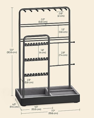 Image of SONGMICS Necklace Holder, Jewelry Stand Holder Organizer, Jewelry Display with Metal Frame, Velvet Tray,Earring Bracelet Holder, for Gift Idea, 4.5 x 7.7 x 12.1 inch, Ink Black UJJS021B01