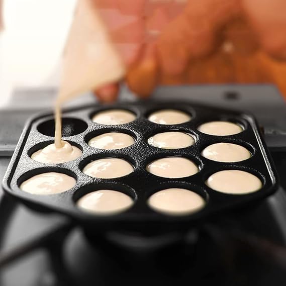 SHOPECOM Non Stick Appe Maker 14 Holes Iron Frying Pan Dish Snack Plate for Baking Cake PancakeAppam Pan Heavy-Weight Non-Stick appe Paniyarakkal Maker 2