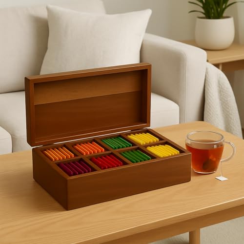 Acacia Wood Tea Bag Organizer, Tea Packet Caddy Storage Box, Teabag Holder Container with 8 Compartments, Organizador De Té Caja Para Te by Aucscott - Image 4