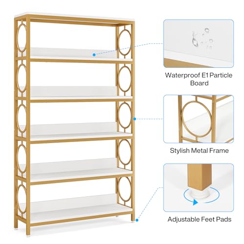 Tribesigns-White-Bookshelf-712-Tall-Bookcase-6-Tier-Modern-Wooden-Bookshelf-with-Metal-Frame-Freestanding-Open-Storage-ShelvesDisplay-RackShelving-Unit-for-Office-Bedroom-Living-Room-1PC