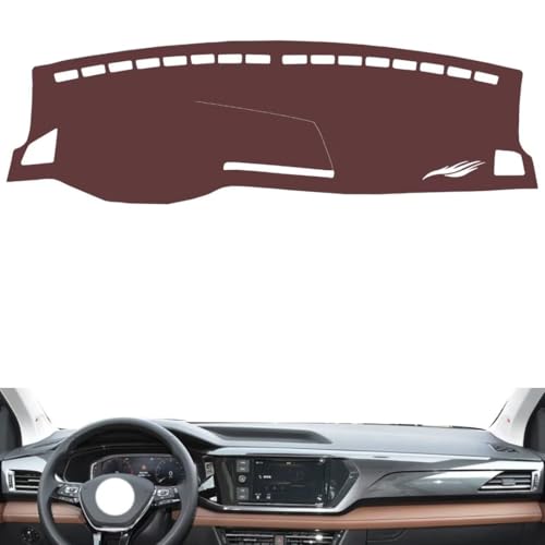 Leather Dash Board Cover mat Compatible with VW Tharu 2019-2022 ，Anti-Glare and dust Protector(Brown)
