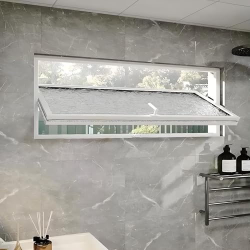 46x20 Bathroom Adjustable Ventilation Window, Privacy Tempered Glass Windows, 763 Degree Rotation Home Replacement Aluminum Casement Window Customizable Size & Clear Glass - White