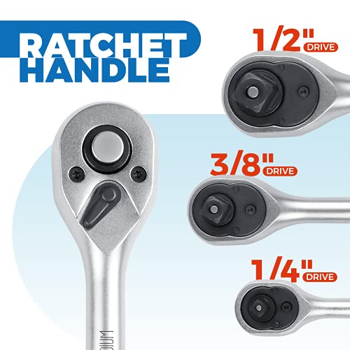Der Erwachte 3-Piece Ratchet Set, 1/4", 3/8", 1/2" Drive Ratchet Handle, 72-Tooth, Quick-Release Reversible，Drive Ratchet Socket Wrench，Chrome Vanadium Steel Made #TOP1