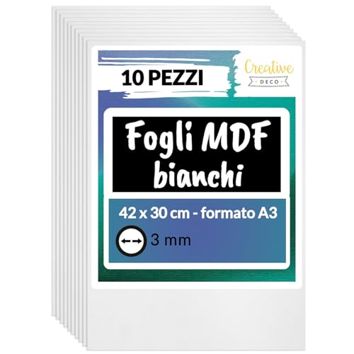 Creative Deco 10 x A3 MDF Pannelli in Legno Fogli, Pannelli Bianchi | 420 x 300 x 3 mm | Legno Fai da Te Perfetto per Taglio Laser, CNC Router, Modellare, Traforato