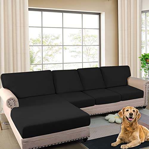 Hdcaxkj Sectional Couch Covers 8 Pieces Stretch Water Resistance Individual Couch Cushion Covers Protector L Shape Sofa Cover For Living Room Pet Dog L-Shaped Sofa Slipcovers Set (Black, Large) #TOP1