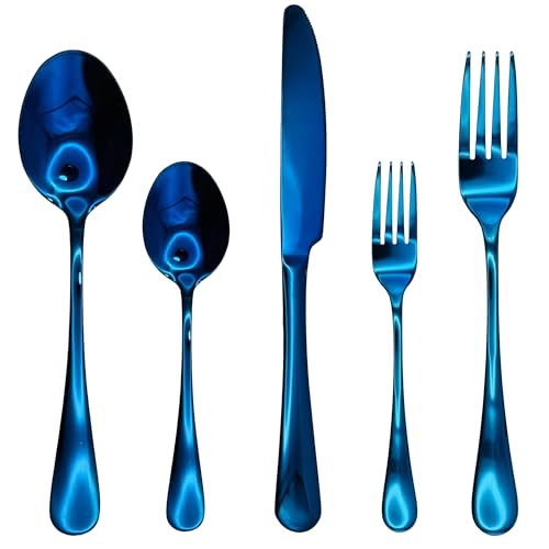 Royal Blue Cutlery Set, NFIBIS 30-Piece Colorful Stainless Steel Flatware Spoons, Knife, Fork Service Set for 6 with 1 x Pizza/Cake Cutter/Server/Shovel, Dishwasher Safe, Party Supplies