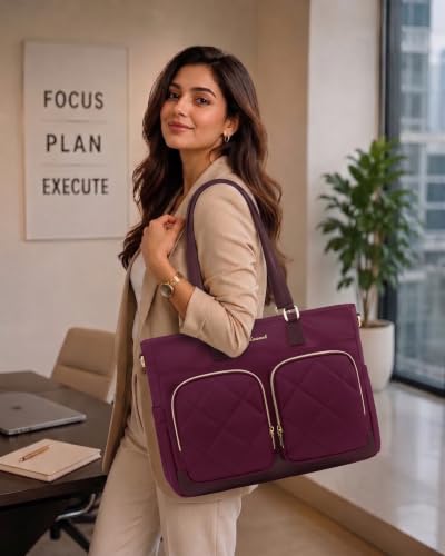 Image of LOVEVOOK Lunch Box Tote Bag for Women, 15.6 Inch Laptop Work Bag with Lunch Compartment, Oversized Tote with 40oz Cup Holder for Teacher, Nurse & Office Commuter