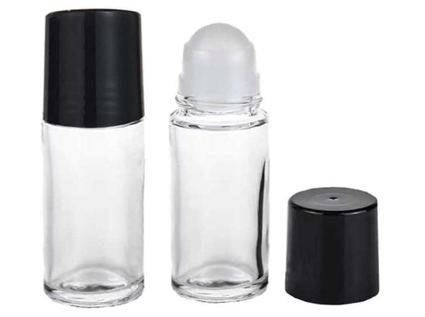Sluswallow 2 Pcs Black Clear Empty Glass Essential Oil Roller Bottles Vials Containers Refillable Roll-on Bottles, 30ML Refillable Cosmetic Containers