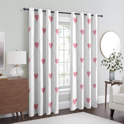 Pink Heart Blackout Curtains, 54 Drop, Kawaii Love Heart Printed Curtains for Living Room, Bedroom, Eyelet Drapes for Window Home Decor, 46x54 Inch 2 Panels H2A1-73 - Image 3