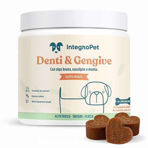 INTEGROPET - Integratore per Pulizia Denti e Gengive Cani Gusto Manzo - Igiene Orale Cane contro Placca, Tartaro e Alito Cattivo