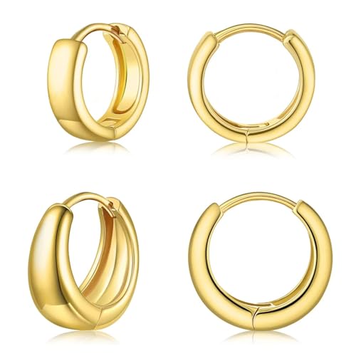 Gold Huggie Hoop Earrings Set for Women Small Chunky Gold Silver Earrings 14K Gold Filled Hypoallergenic Trendy Jewelry Dainty Huggie Earrings