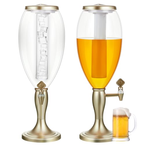 Irenare 2 Pack Beer Dispenser 5L/169oz Beer Beverage Dispenser with Ice Tube Mimosa Margarita Tower with Spigot for Game Oktoberfest Party Home Bar Drink Champagne Gold
