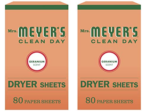 Mrs. Meyer's Clean Day Dryer Sheets - Geranium, 80 Count, Pack of 2