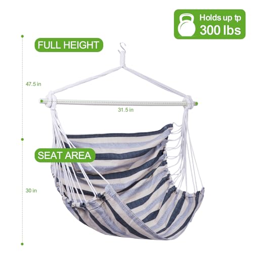 Image of Backyard Expressions Striped Hammock Chair Hanging Rope Swing Chair, Anti Slip Steel Spreader Bar