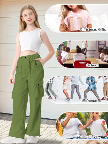 Image of Cromoncent Womens High Waist Parachute Pants Y2K Cargo Trousers with Pockets, Light Army Green, S