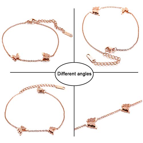 Cupimatch Butterfly Bracelet Ring Earrings Necklace Set, 18k Rose Gold Plated Love Jewelry Gift Set for Women Girls (Necklace Bracelet Earrings Ring Set) - Image 5