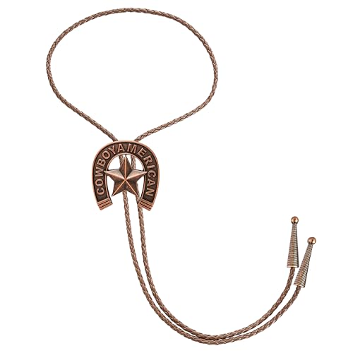 Image of Jeilwiy Bolo Tie for Men Western Cowboy Tie Necklace Gold Bolo Tie Leather Necktie Halloween Tie Accessories for Women