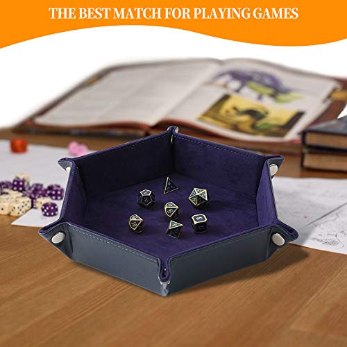 Grajar 2 Pcs Portable Folding Dice Rolling Tray Set for RPG DND Table Games - PU Leather and Velvet Holder Storage Box - Navy Blue and Camel by Grajar - Image 6