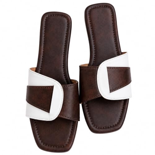 Image of Women's Square Toe Buckle Strap Flat Slides