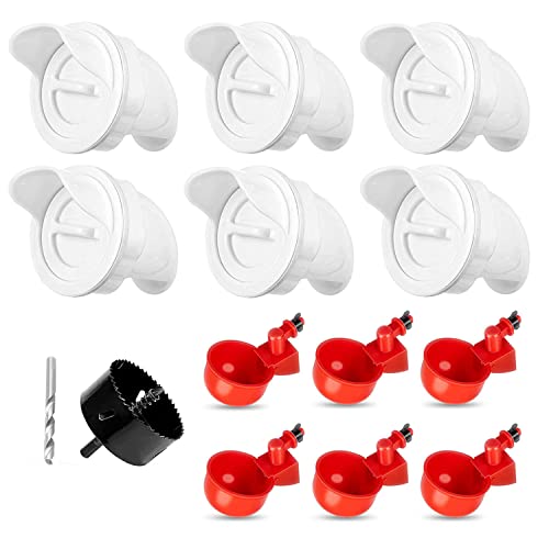 Chicken Feeder Waterproof and Chicken Waterer Cup, 6pcs No Waste Chicken Feeder for Buckets,Barrels,Bins, and 6pcs Chicken Water Cups for Chickens, Birds, Turkeys etc - image 8