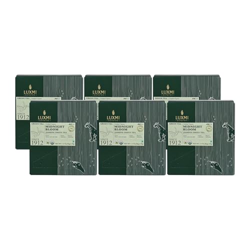 Image of Luxmi Estates Midnight Bloom Jasmine Green Tea - 15 Bags (30g) x 6 Pack | USDA Organic | With Organic Jasmine Buds | Darjeeling Green Tea | 90 Cups