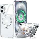 【本体を再現・360°回転スタンド】ZapNet iPhone 16 用 クリア ケース Magsafe 対応 [定点スタンド・超絶安定性][極透明]ストラップホール付き マグセーフ ワイヤレス充電対応 黄変防止 米軍MIL規格取得・耐衝撃 アイホン16 ケース マホケース16 人気 6.1インチ(クリア)