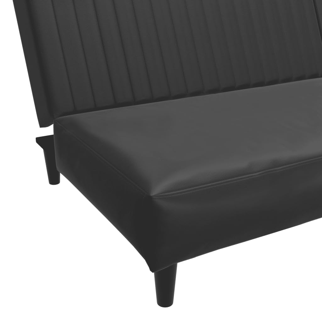 Sofá cama genérico de 2 plazas, color negro, piel sintética convertible en cama doble, respaldo abatible, marco de madera resistente, revestimiento de piel sintética suave y fácil de limpiar, ideal