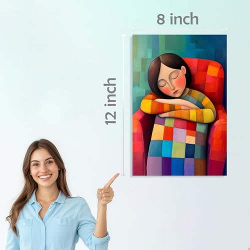 Image of SiddArtify Modern Portrait Wall Art Poster Print Set - Colorful Woman Sleeping Prints for Living Room Bedroom Decor - 8x12 Sticker Pack of 6